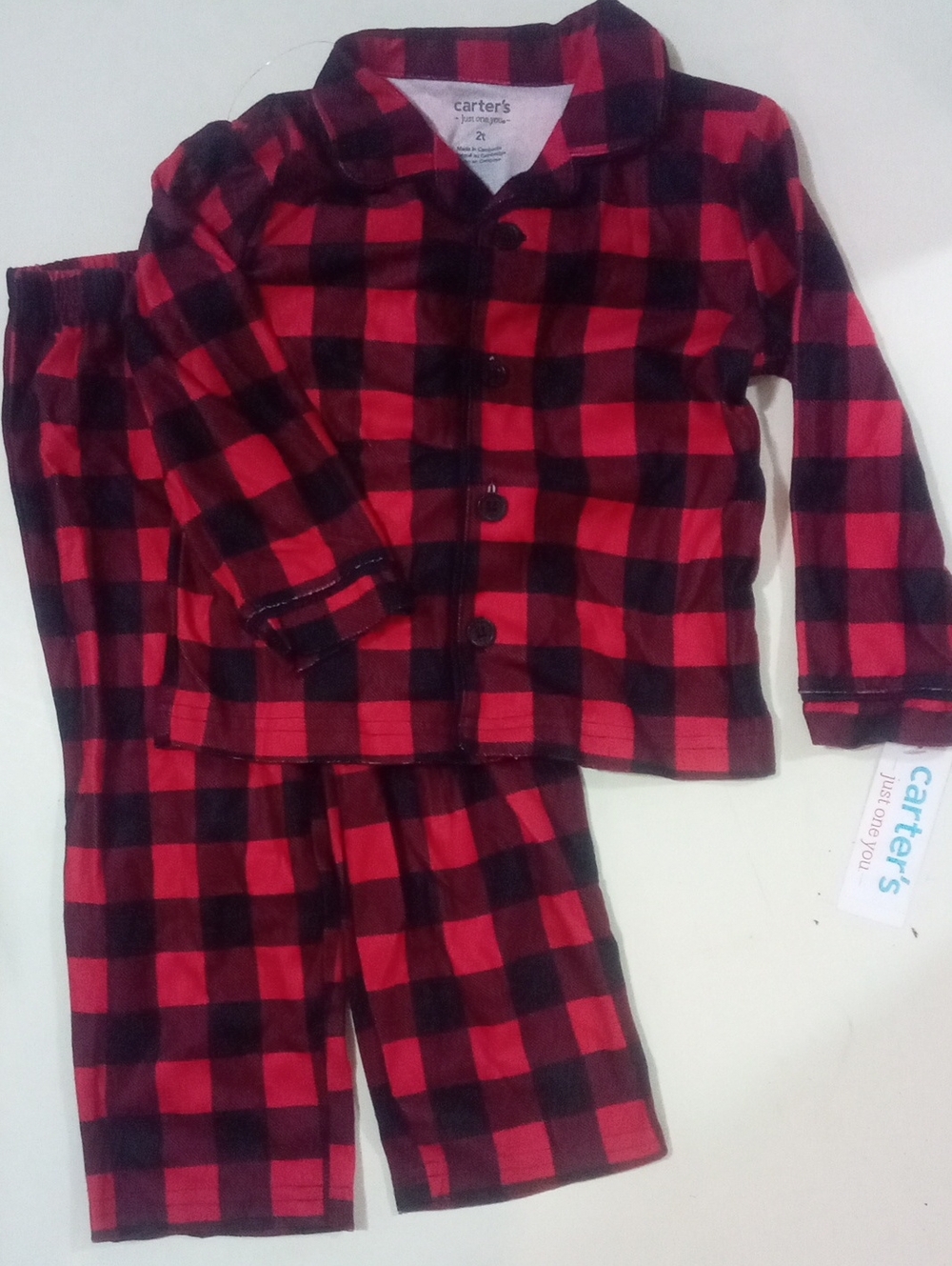 Carter's Red and Black Plaid Two-Piece Kids Pajama Set 2T NWT